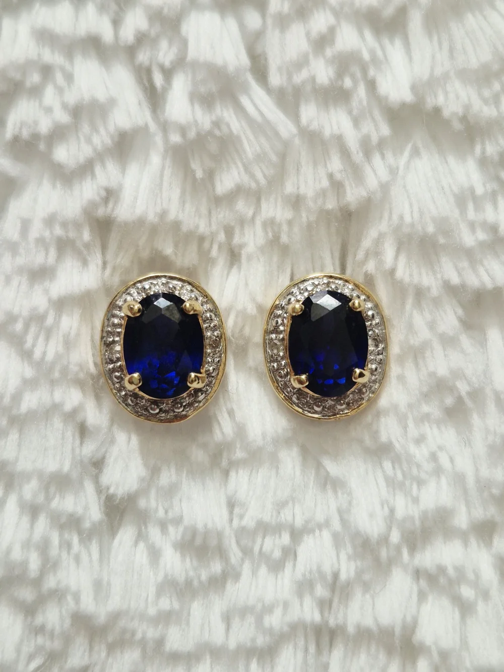 Vintage Gold Vermeil Oval Sapphire Halo Stud Earrings